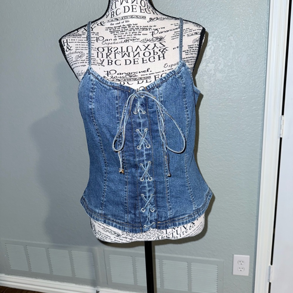Together Denim Lace-Up Camisole